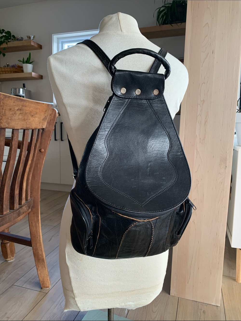 VTG boho Leather Backpack - Minimalist Everyday Carry black bag coastal cowgirl